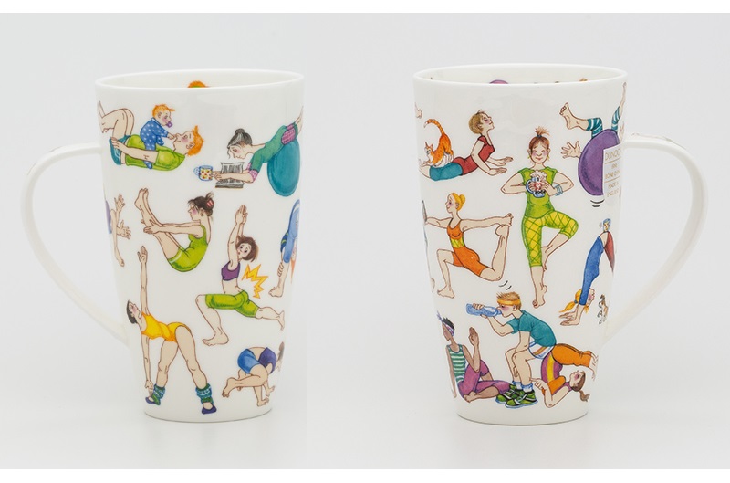 英国丹侬Dunoon骨瓷水杯马克杯茶杯趣味瑜伽杯子正反图案