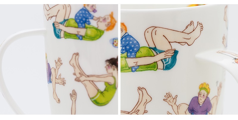 英国丹侬Dunoon骨瓷水杯马克杯茶杯趣味瑜伽细节图案