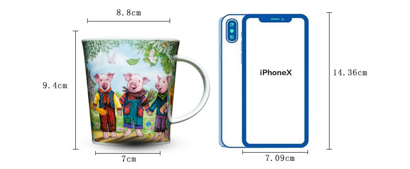 英国丹侬Dunoon骨瓷水杯马克杯茶杯三只小猪水杯尺寸