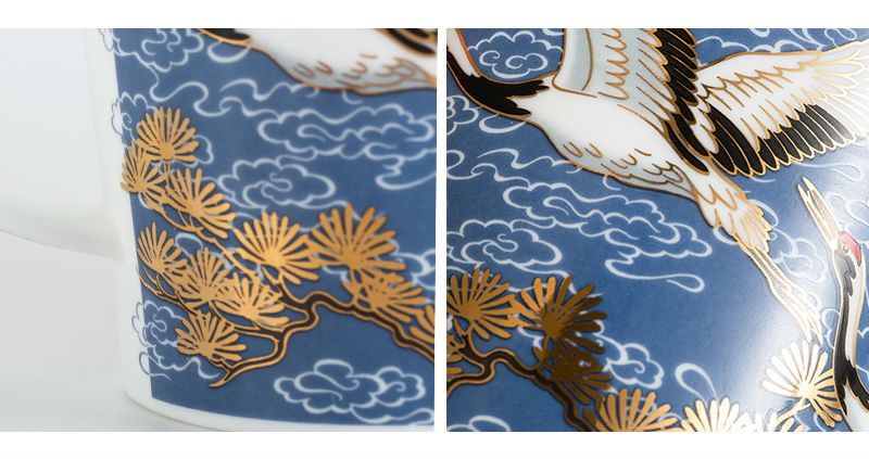 英国丹侬Dunoon骨瓷杯马克杯仙鹤系列水杯细节图案